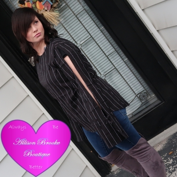 Bell Sleeve Pin Stripe Blouse - Picture 1 of 8